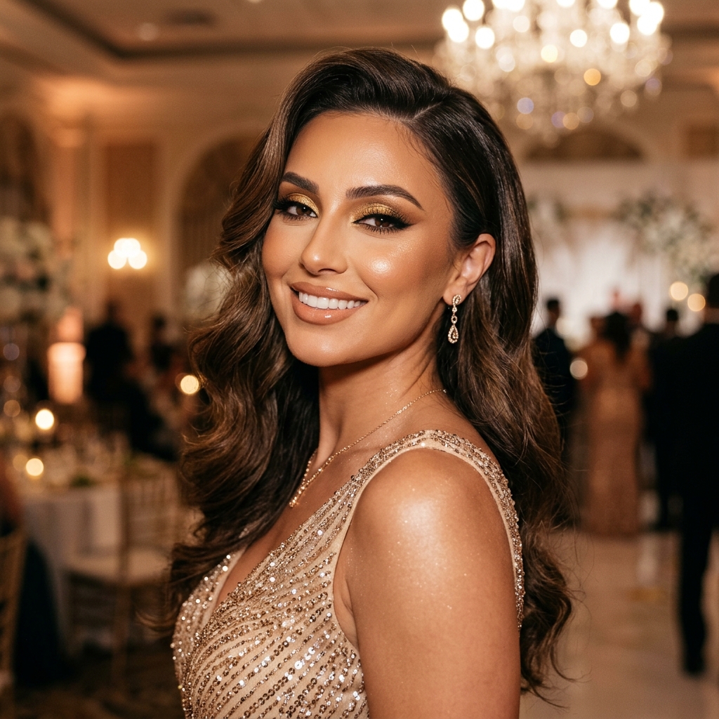 Golden evening glam makeup look