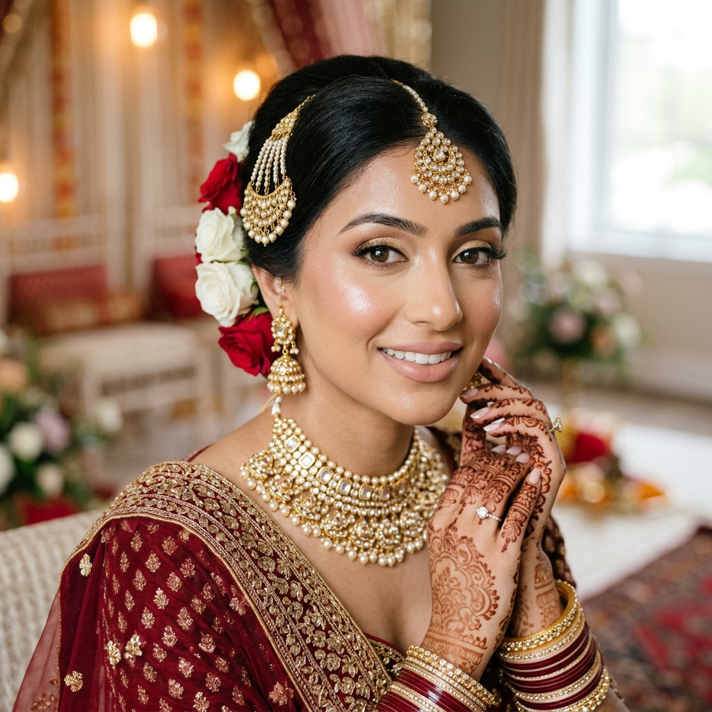Soft bridal makeup look with luminous skin